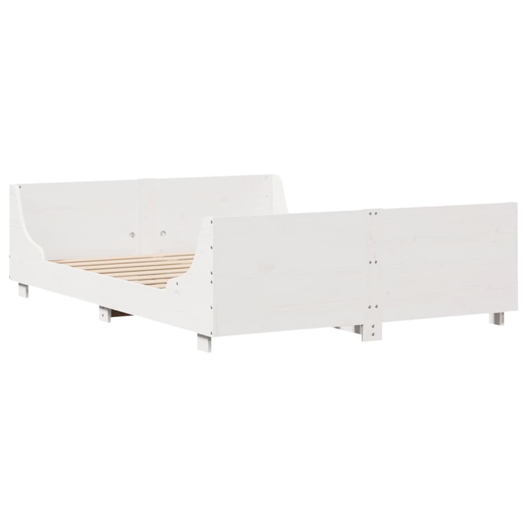 Bedframe met hoofdbord massief grenenhout wit 150x200 cm