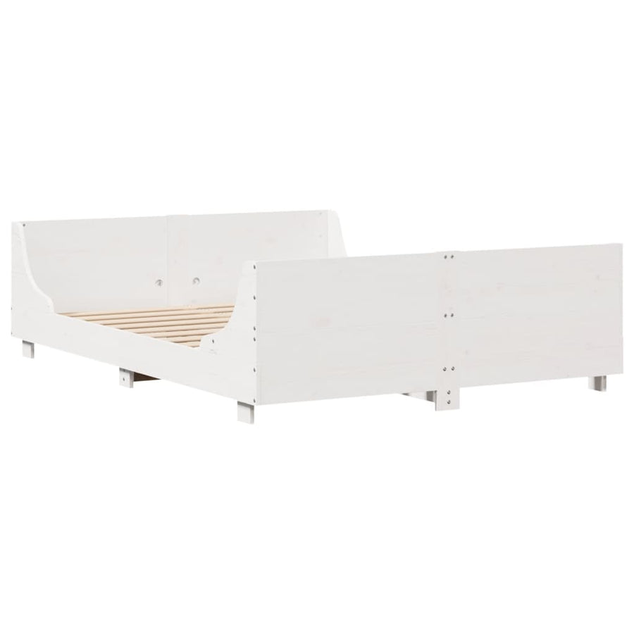 Bedframe met hoofdbord massief grenenhout wit 150x200 cm