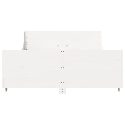 Bedframe met hoofdbord massief grenenhout wit 150x200 cm