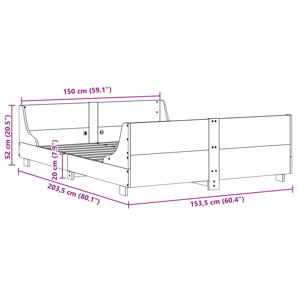 Bedframe zonder matras massief grenenhout wasbruin 150x200 cm