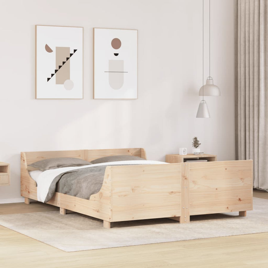 Bedframe met hoofdbord massief grenenhout wit 140x200 cm
