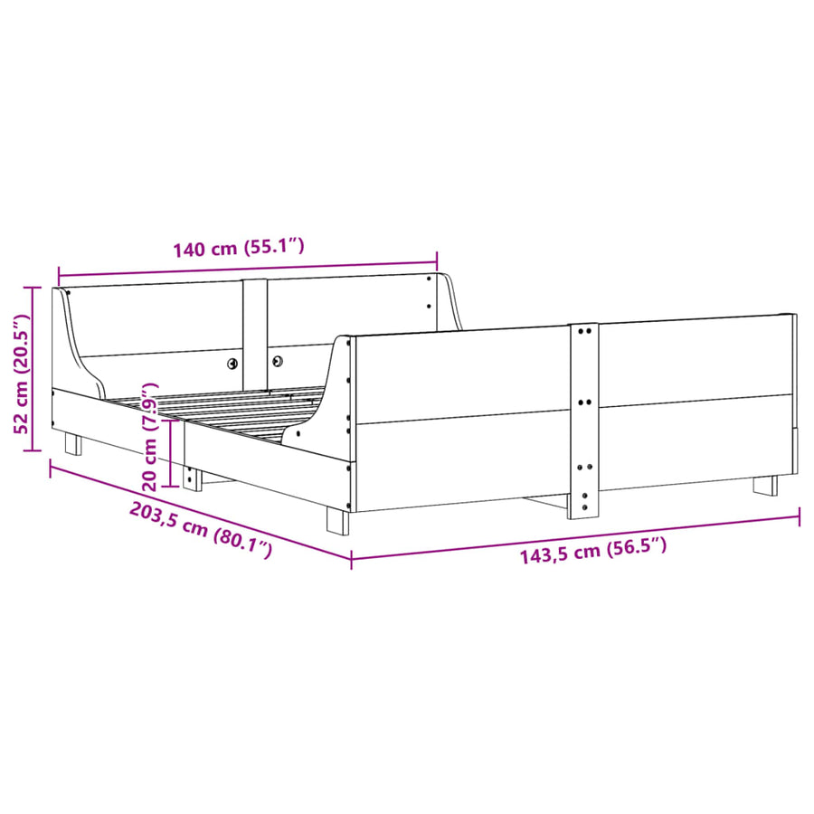 Bedframe zonder matras massief grenenhout wit 140x200 cm