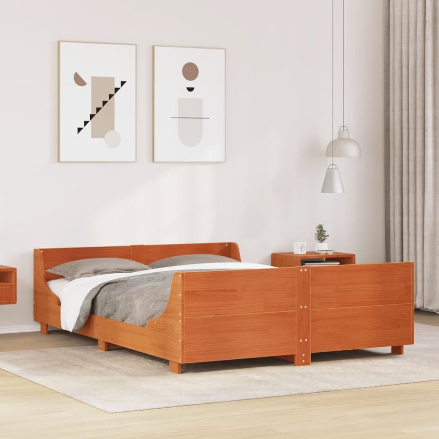Bedframe zonder matras massief grenenhout wasbruin 140x200 cm