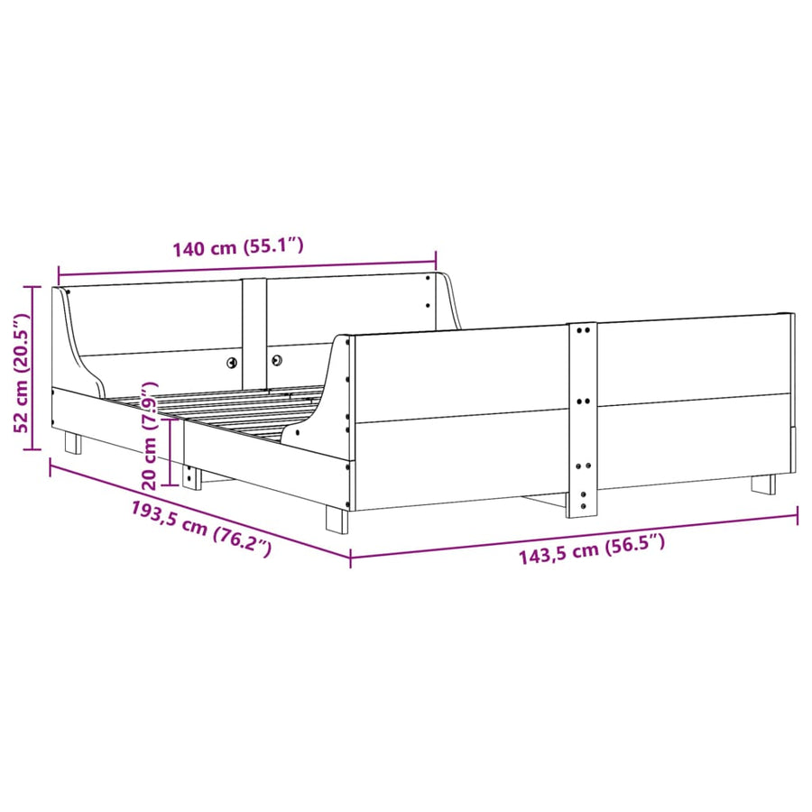 Bedframe zonder matras massief grenenhout 140x190 cm