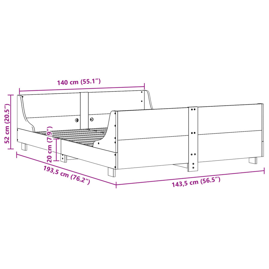 Bedframe zonder matras massief grenenhout wit 140x190 cm
