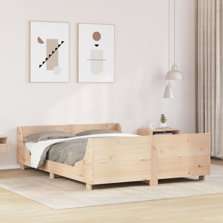 Bedframe met hoofdbord massief grenenhout 135x190 cm