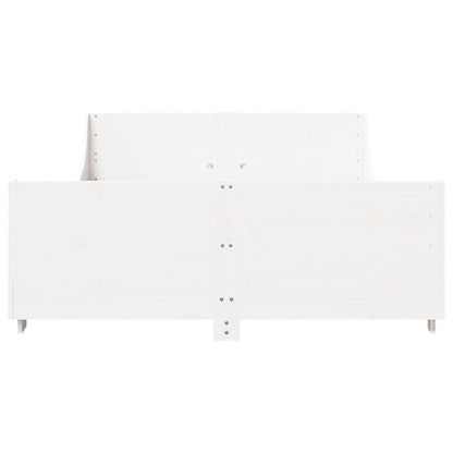 Bedframe met hoofdbord massief grenenhout wit 135x190 cm