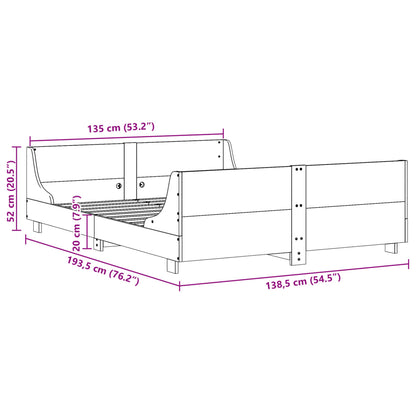 Bedframe met hoofdbord massief grenenhout wit 135x190 cm