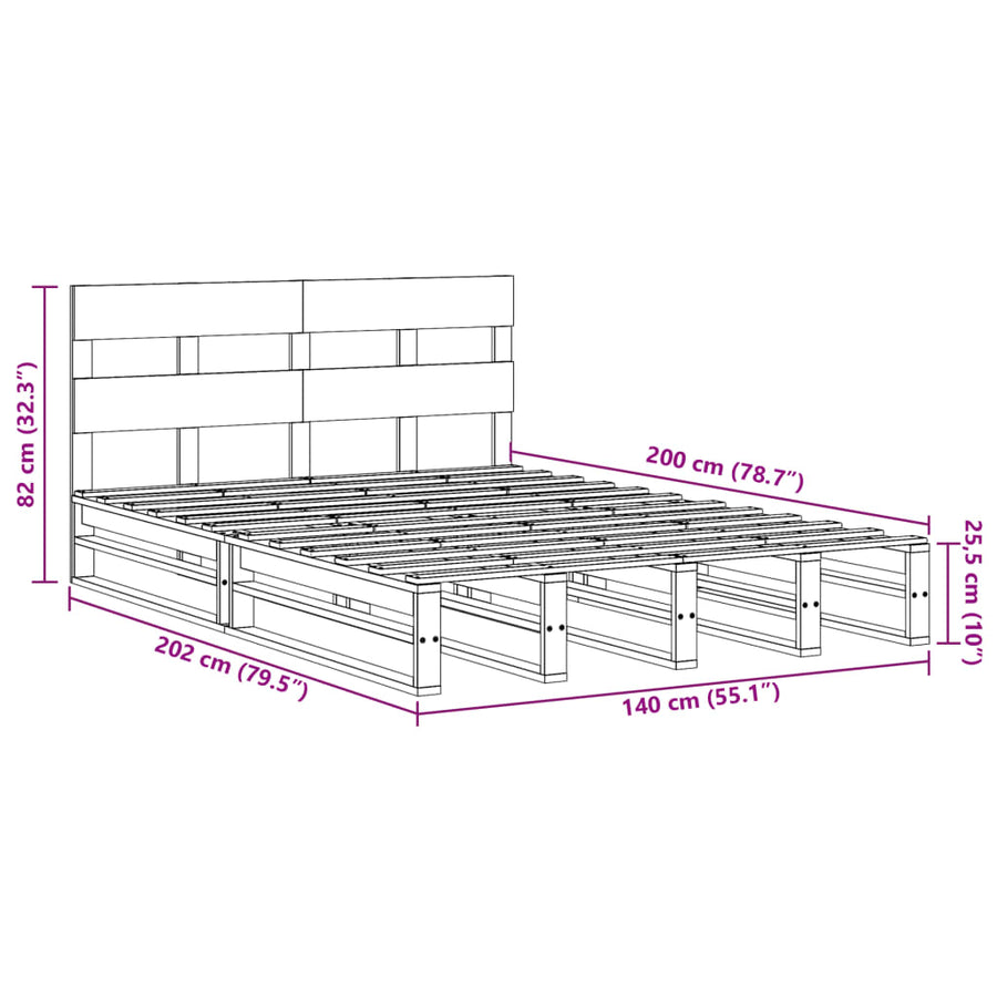 Bedframe zonder matras massief grenenhout wit 140x200 cm