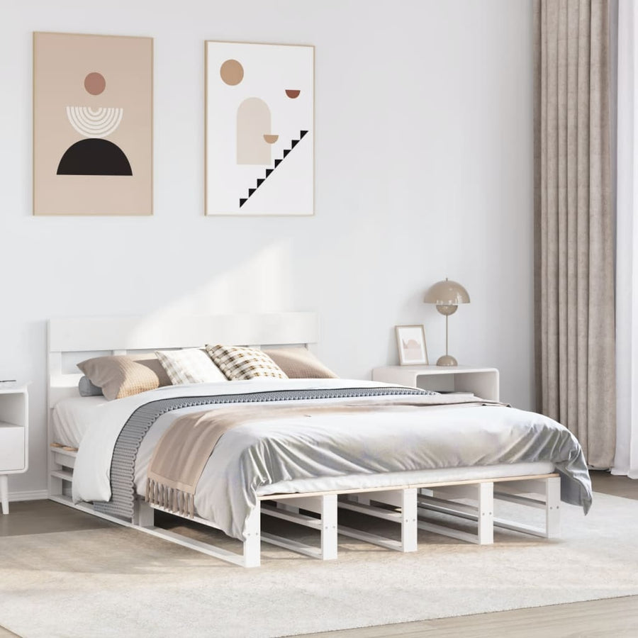 Bedframe zonder matras massief grenenhout wit 140x200 cm