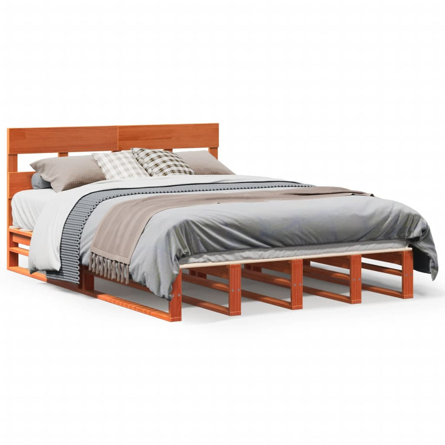 Bedframe zonder matras massief grenenhout wasbruin 140x200 cm