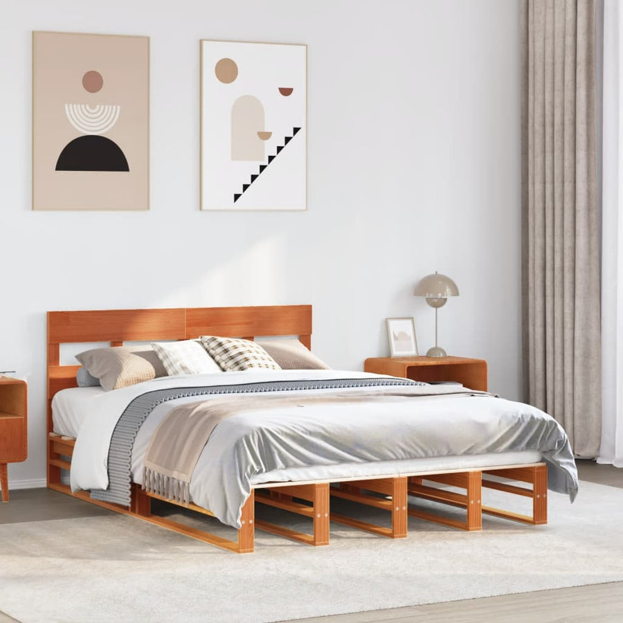 Bedframe zonder matras massief grenenhout wasbruin 140x200 cm