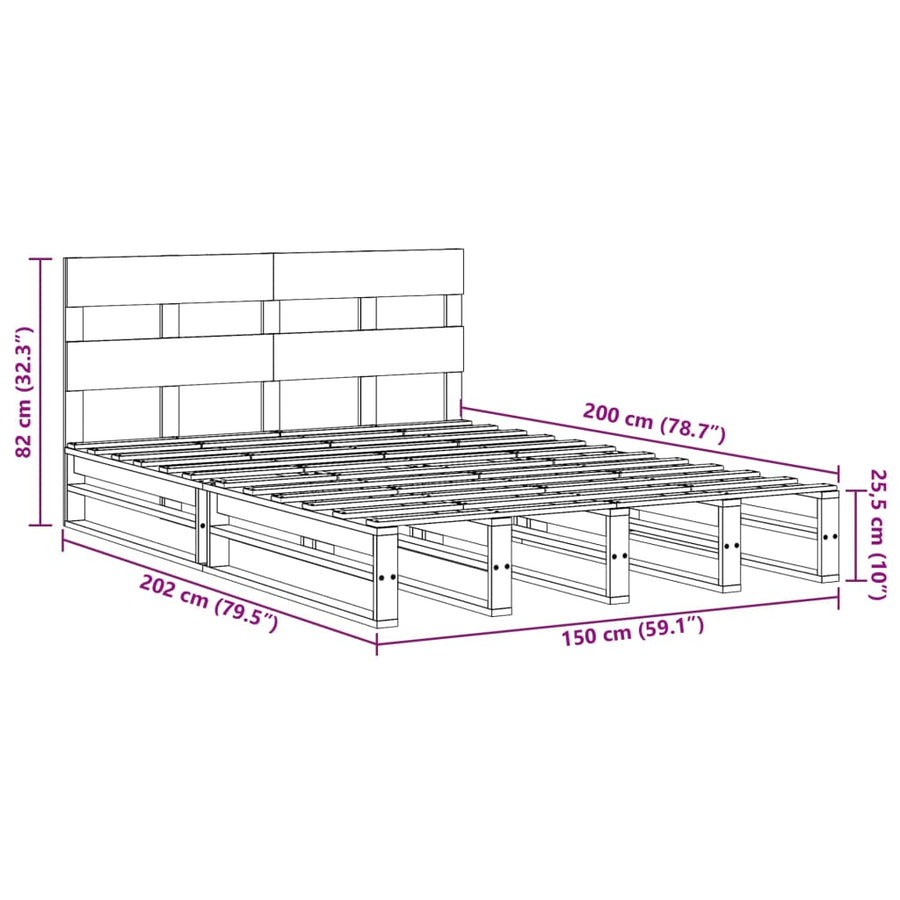 Bedframe zonder matras massief grenenhout 150x200 cm