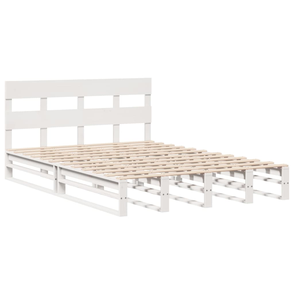 Bedframe zonder matras massief grenenhout wit 160x200 cm