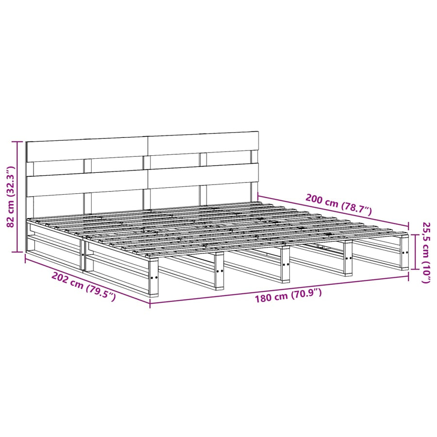 Bedframe zonder matras massief grenenhout wit 180x200 cm