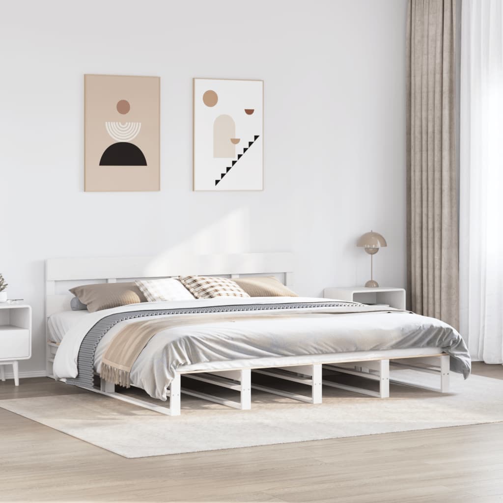 Bedframe zonder matras massief grenenhout wit 200x200 cm