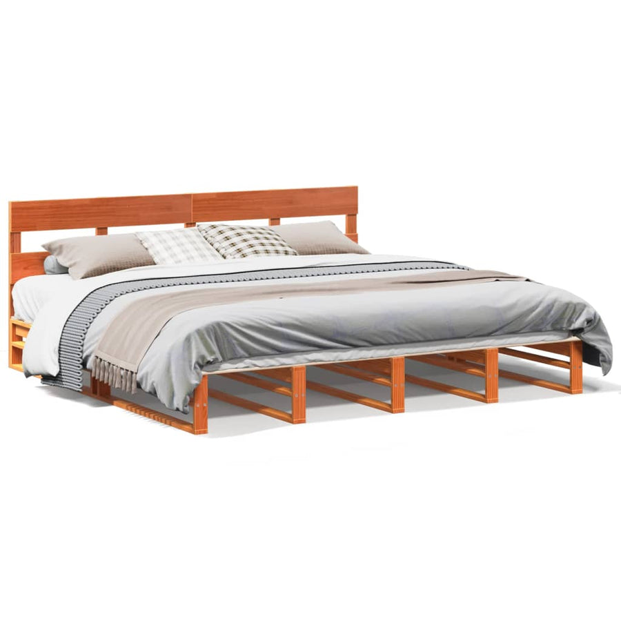 Bedframe zonder matras massief grenenhout wasbruin 200x200 cm