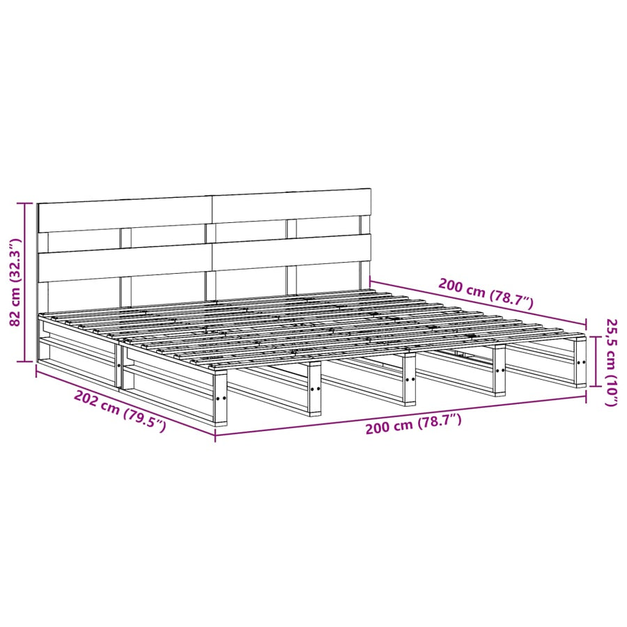 Bedframe zonder matras massief grenenhout wasbruin 200x200 cm