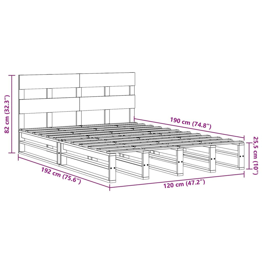Bedframe zonder matras massief grenenhout 120x190 cm