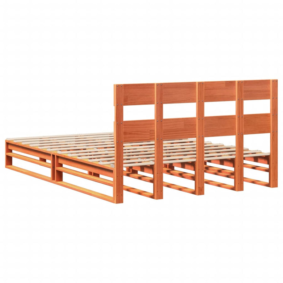 Bedframe zonder matras massief grenenhout wasbruin 135x190 cm