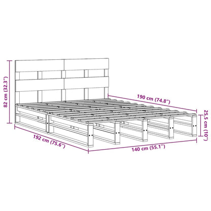 Bedframe zonder matras massief grenenhout wit 140x190 cm