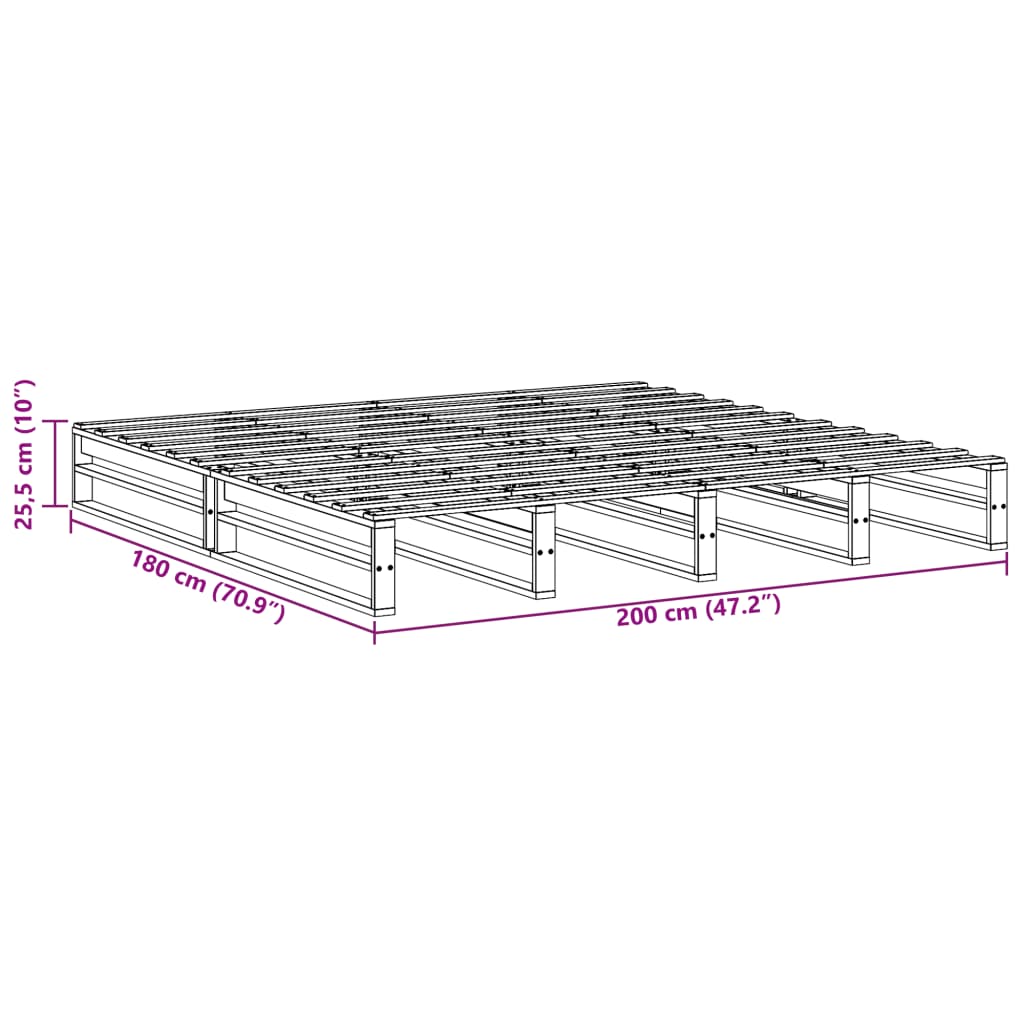 Bedframe massief grenenhout wit 180x200 cm