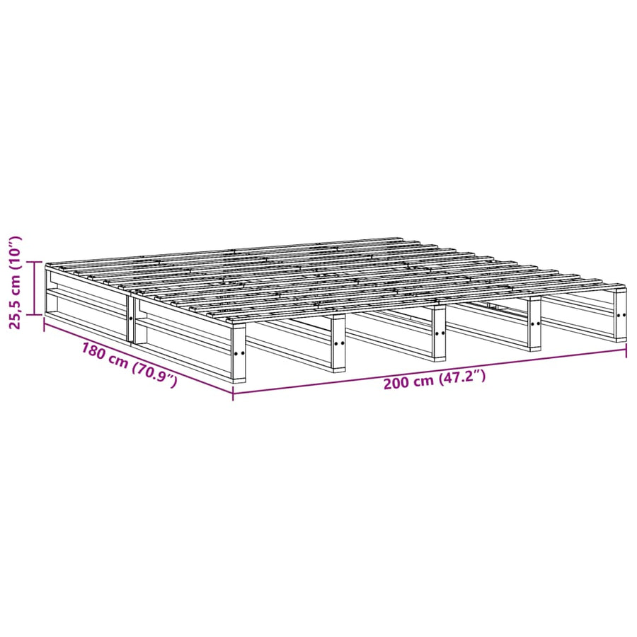 Bedframe massief grenenhout wit 180x200 cm