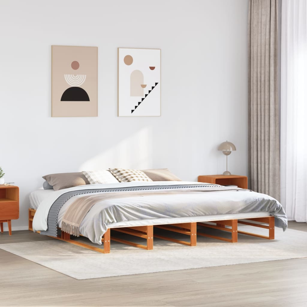 Bedframe massief grenenhout wasbruin 180x200 cm