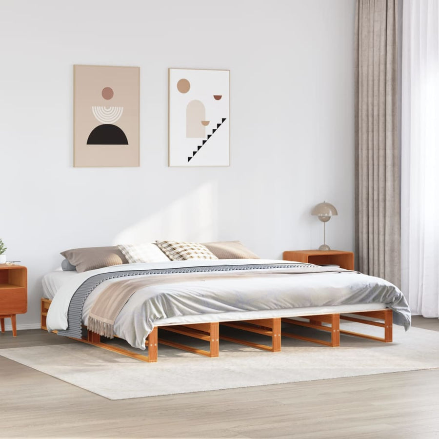 Bedframe massief grenenhout wasbruin 180x200 cm