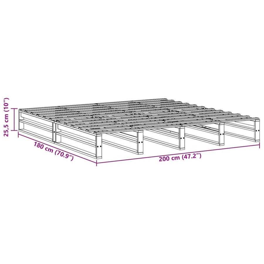 Bedframe massief grenenhout wasbruin 180x200 cm