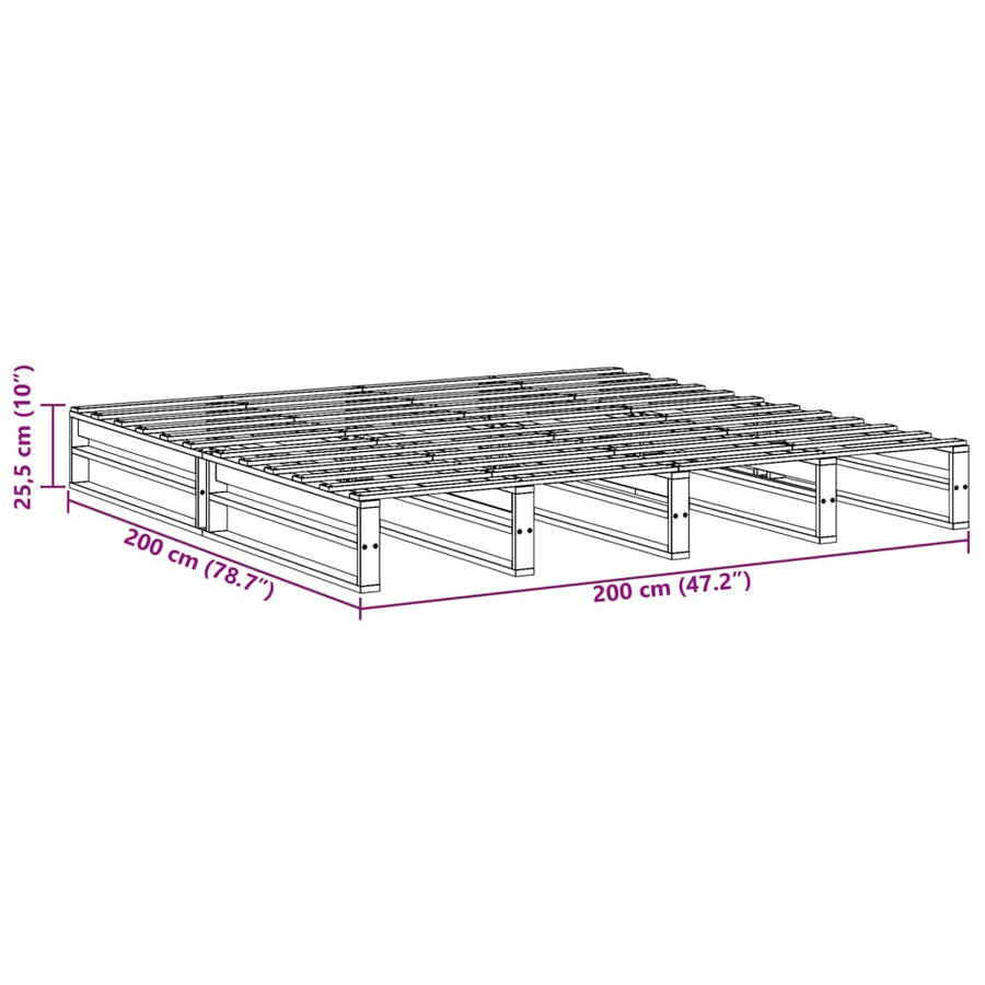 Bedframe massief grenenhout wit 200x200 cm