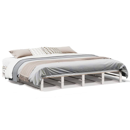 Bedframe massief grenenhout wit 200x200 cm