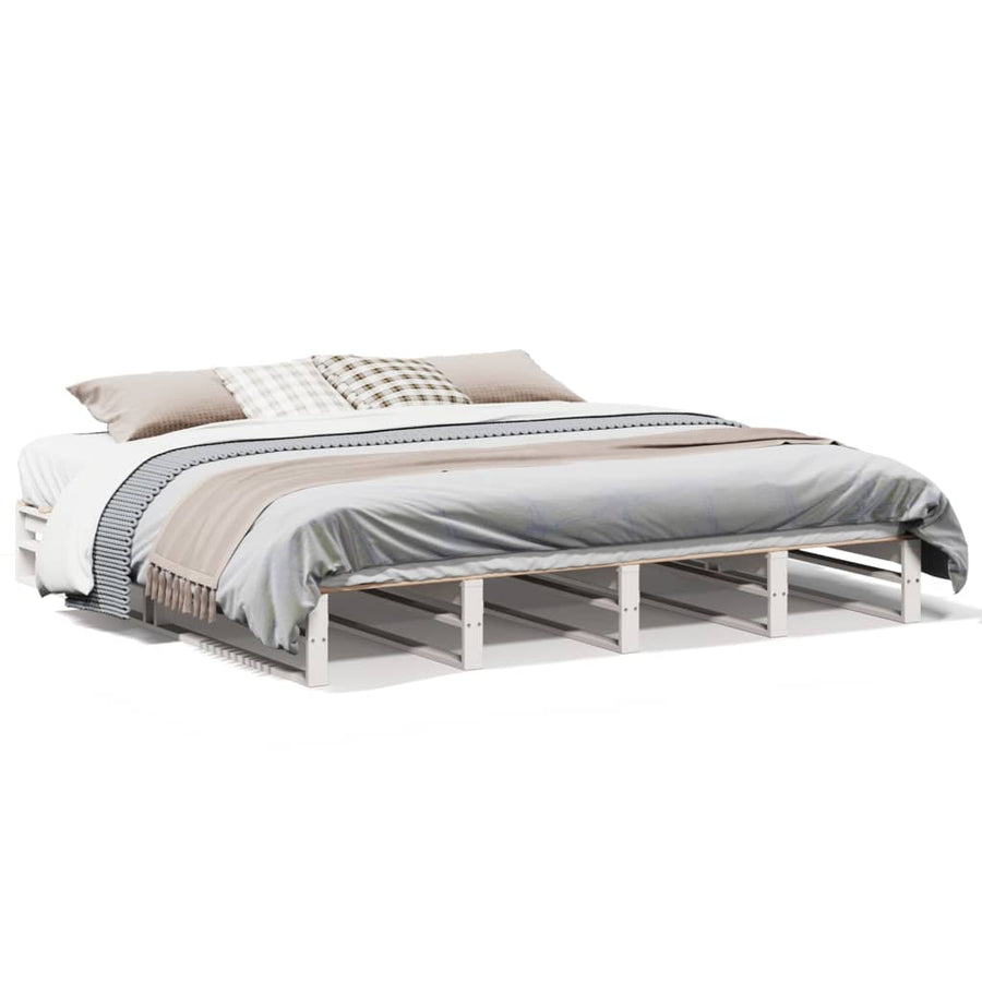 Bedframe massief grenenhout wit 200x200 cm