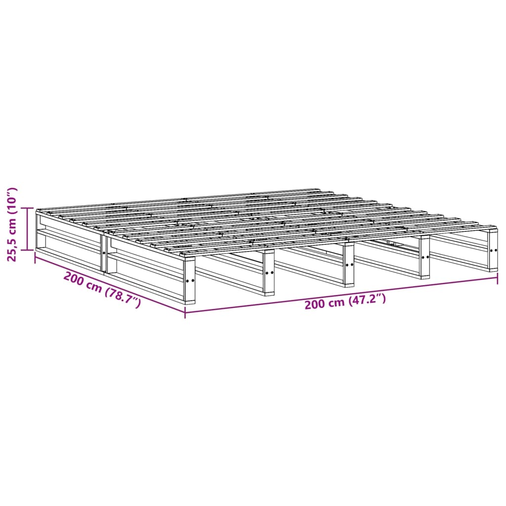 Bedframe massief grenenhout wasbruin 200x200 cm