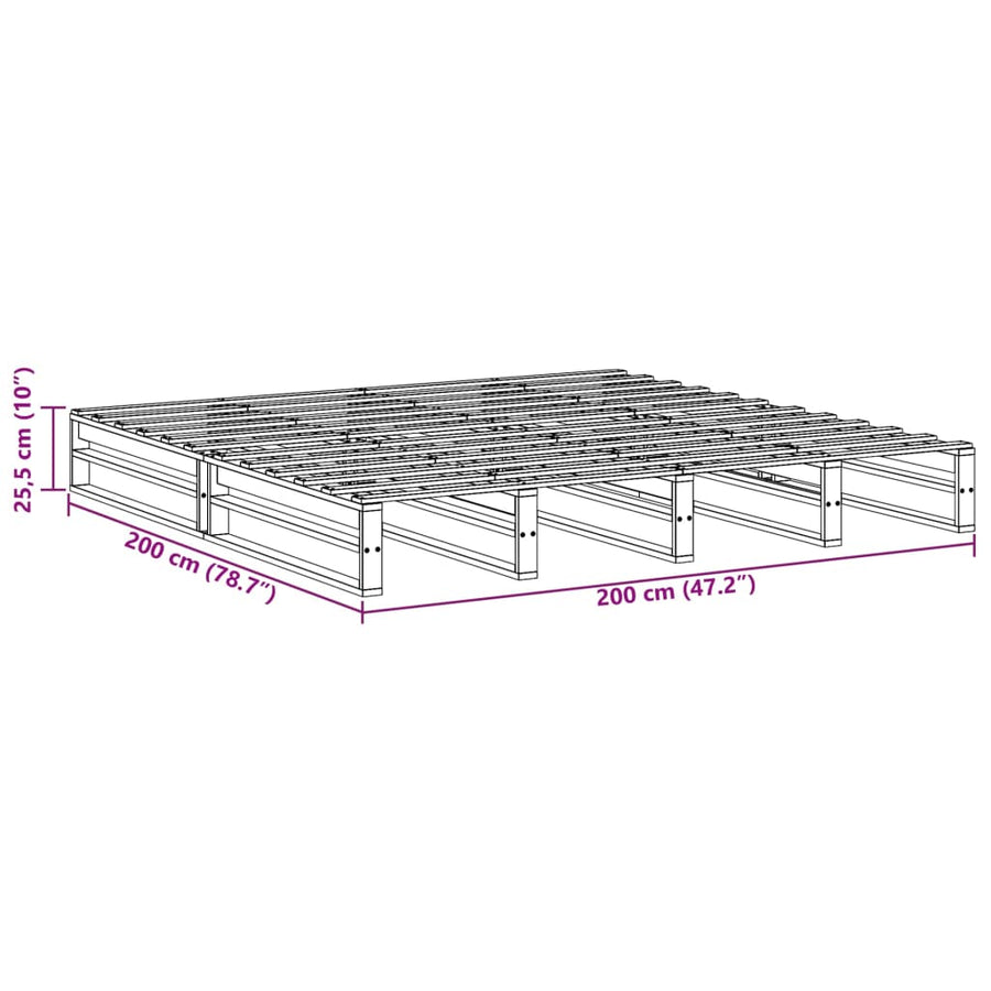 Bedframe massief grenenhout wasbruin 200x200 cm