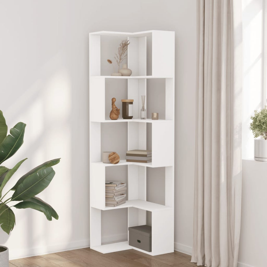 Boekenkast 5-laags hoek 50x50x179 cm bewerkt hout wit