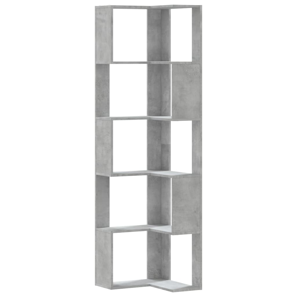 Boekenkast 5-laags hoek 50x50x179 cm bewerkt hout betongrijs