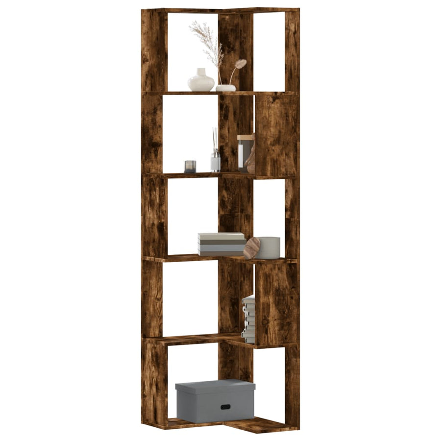 Boekenkast 5-laags hoek 50x50x179 cm bewerkt hout gerookt eiken