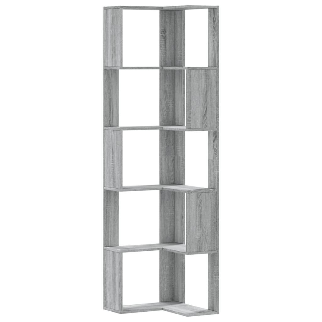Boekenkast 5-laags hoek 50x50x179 cm bewerkt hout grijs sonoma