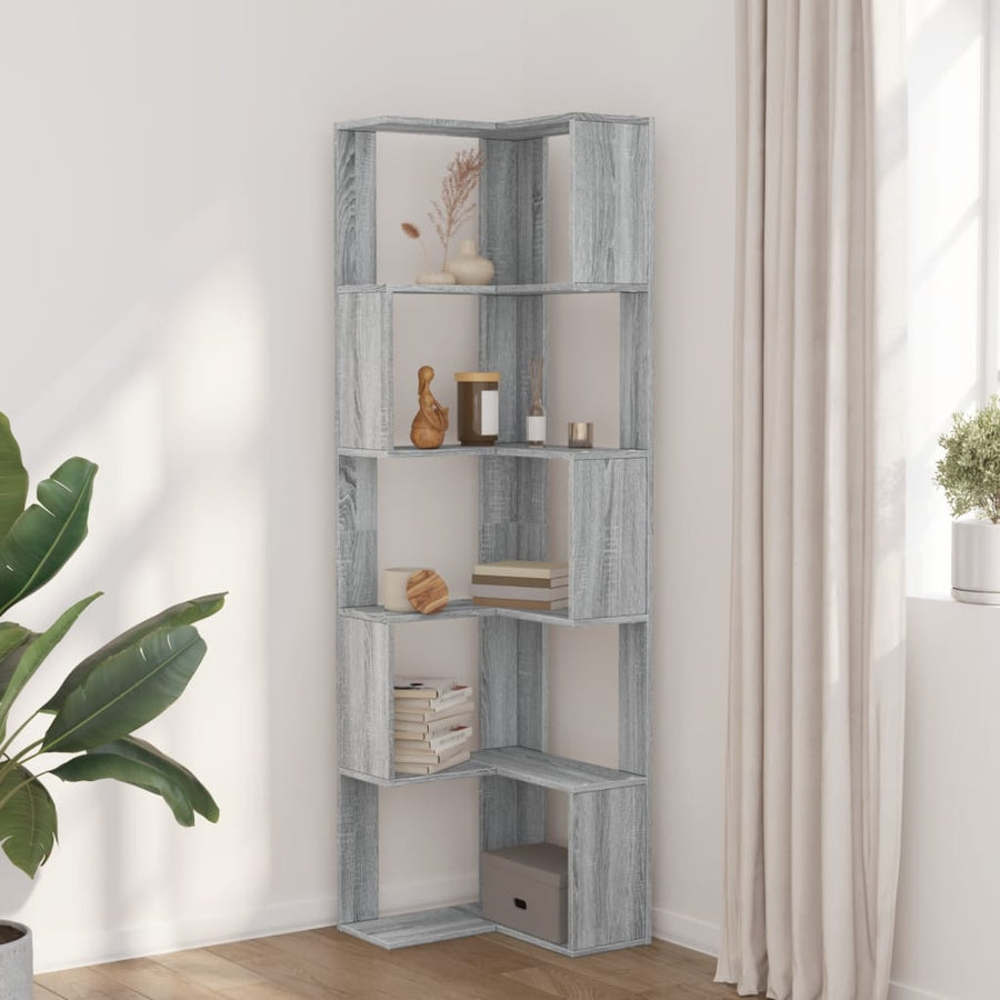 Boekenkast 5-laags hoek 50x50x179 cm bewerkt hout grijs sonoma