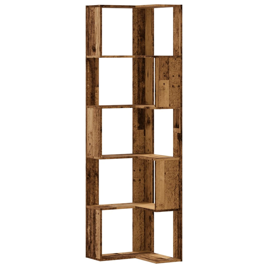 Boekenkast 5-laags hoek 50x50x179 cm bewerkt hout oud houtkleur