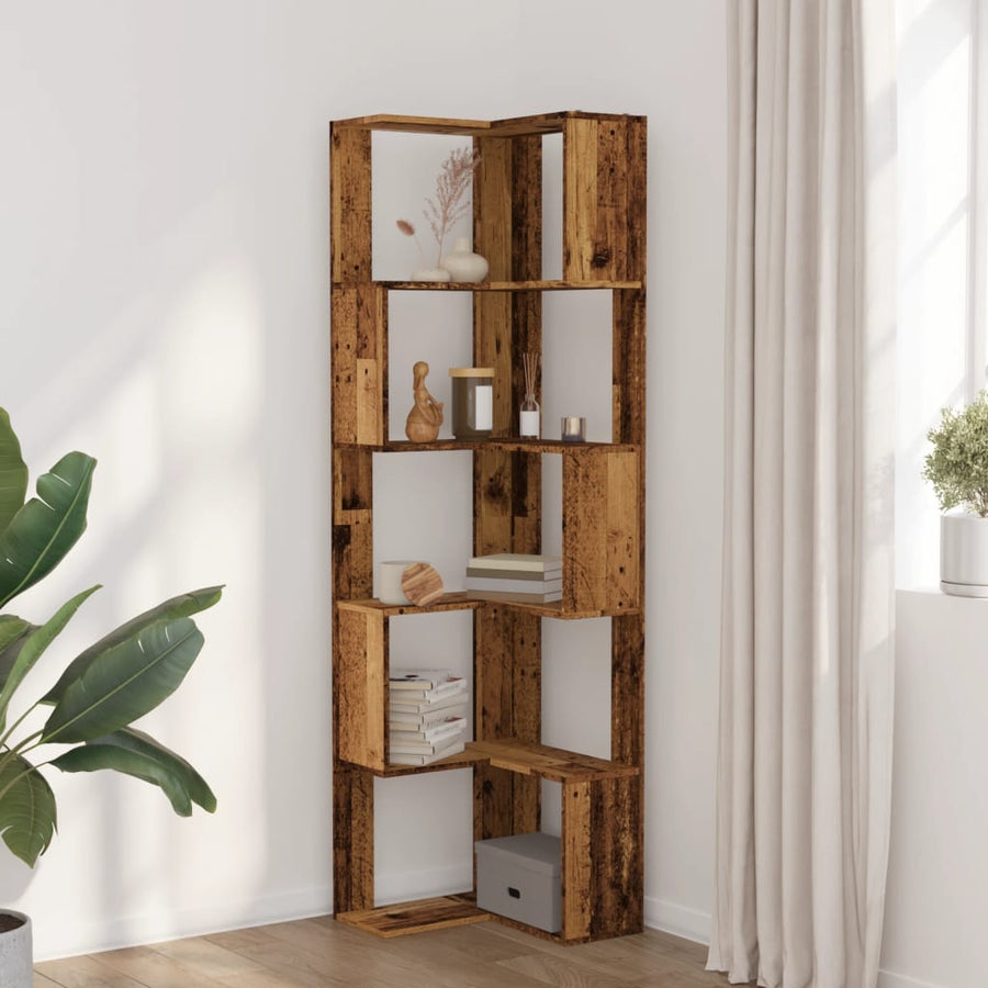 Boekenkast 5-laags hoek 50x50x179 cm bewerkt hout oud houtkleur