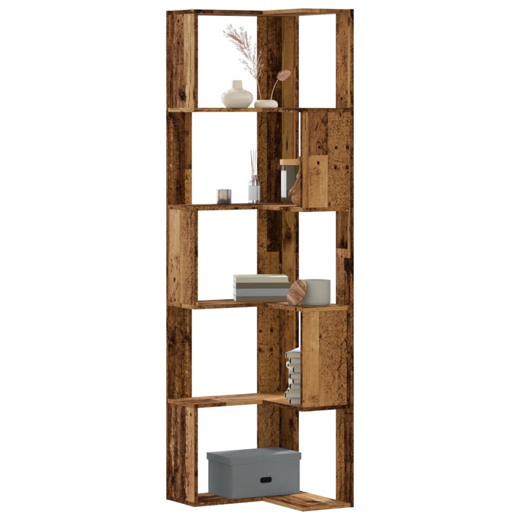 Boekenkast 5-laags hoek 50x50x179 cm bewerkt hout oud houtkleur