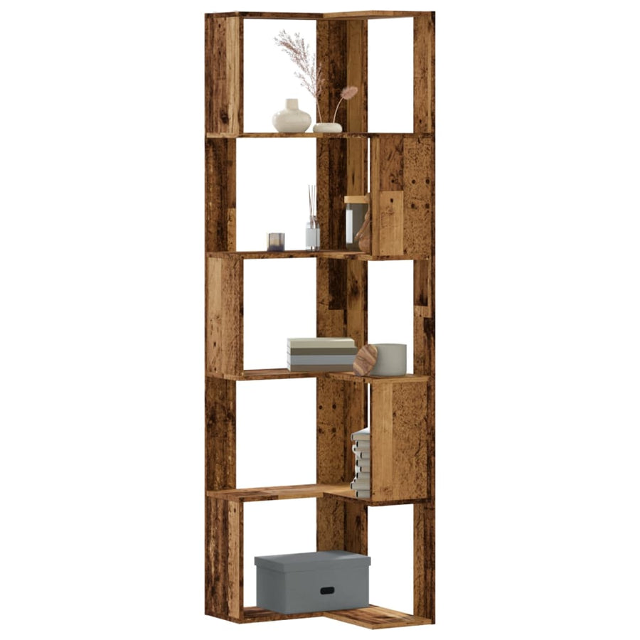 Boekenkast 5-laags hoek 50x50x179 cm bewerkt hout oud houtkleur