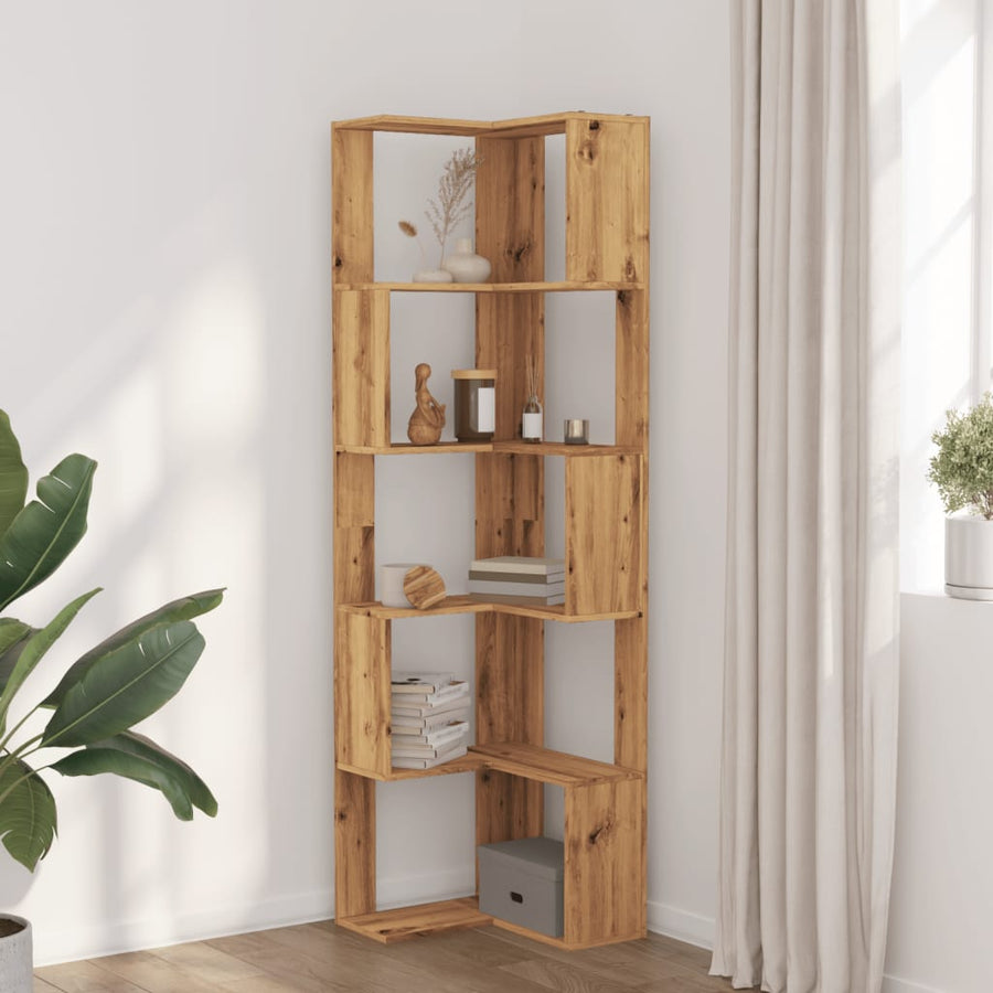 Boekenkast 5-laags hoek 50x50x179 cm hout artisanaal eikenkleur