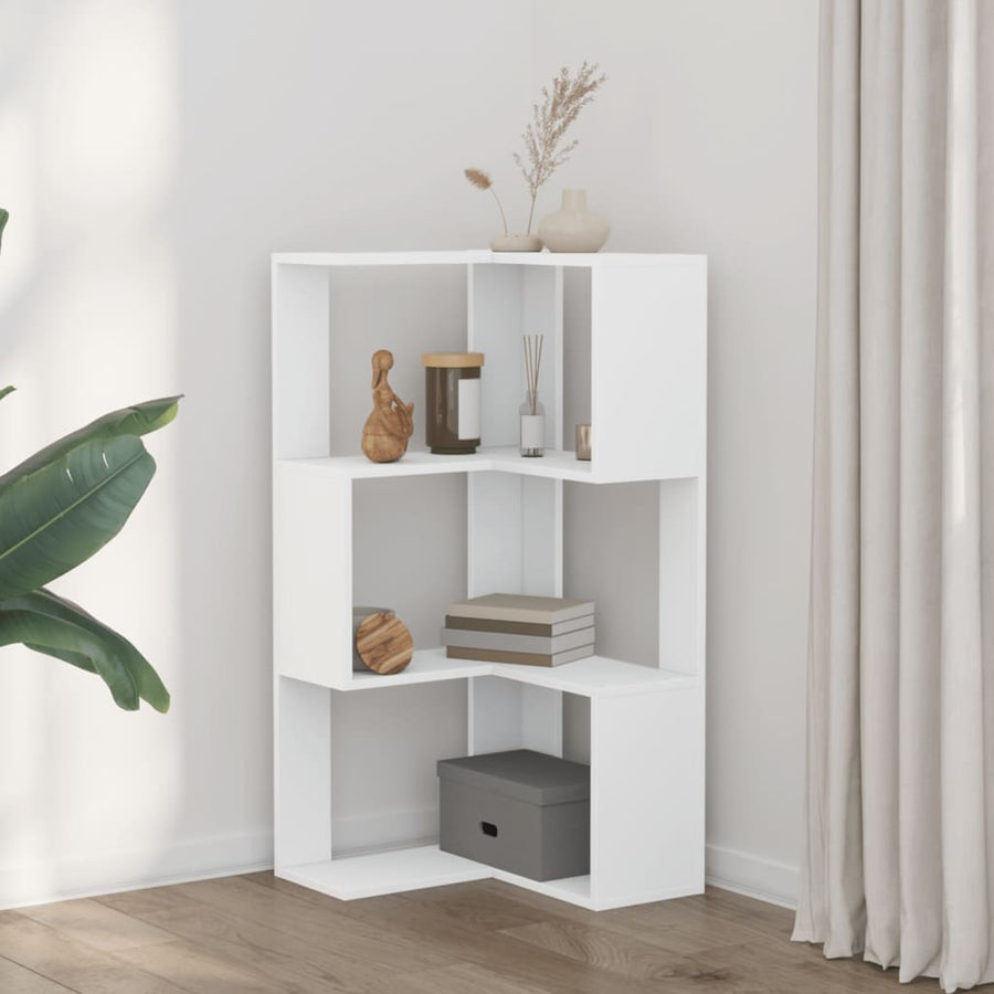 Hoekboekenkast 3-laags 50x50x102 cm bewerkt hout wit