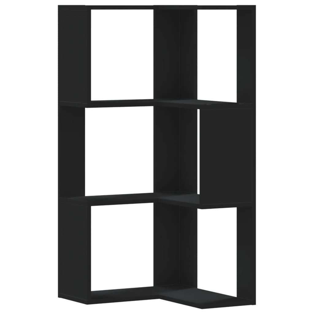 Hoekboekenkast 3-laags 50x50x102 cm bewerkt hout zwart