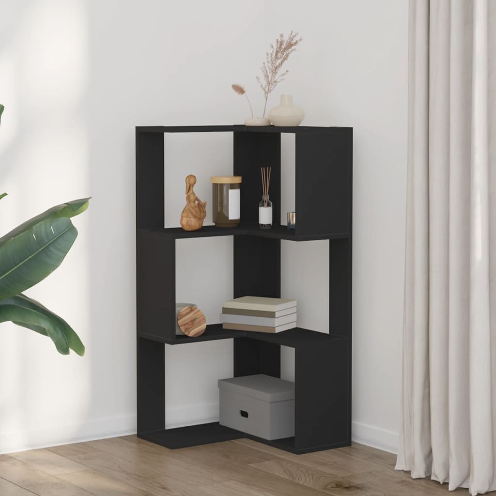 Hoekboekenkast 3-laags 50x50x102 cm bewerkt hout zwart