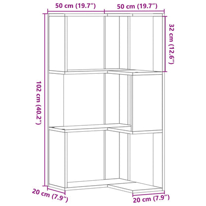 Hoekboekenkast 3-laags 50x50x102 cm bewerkt hout zwart
