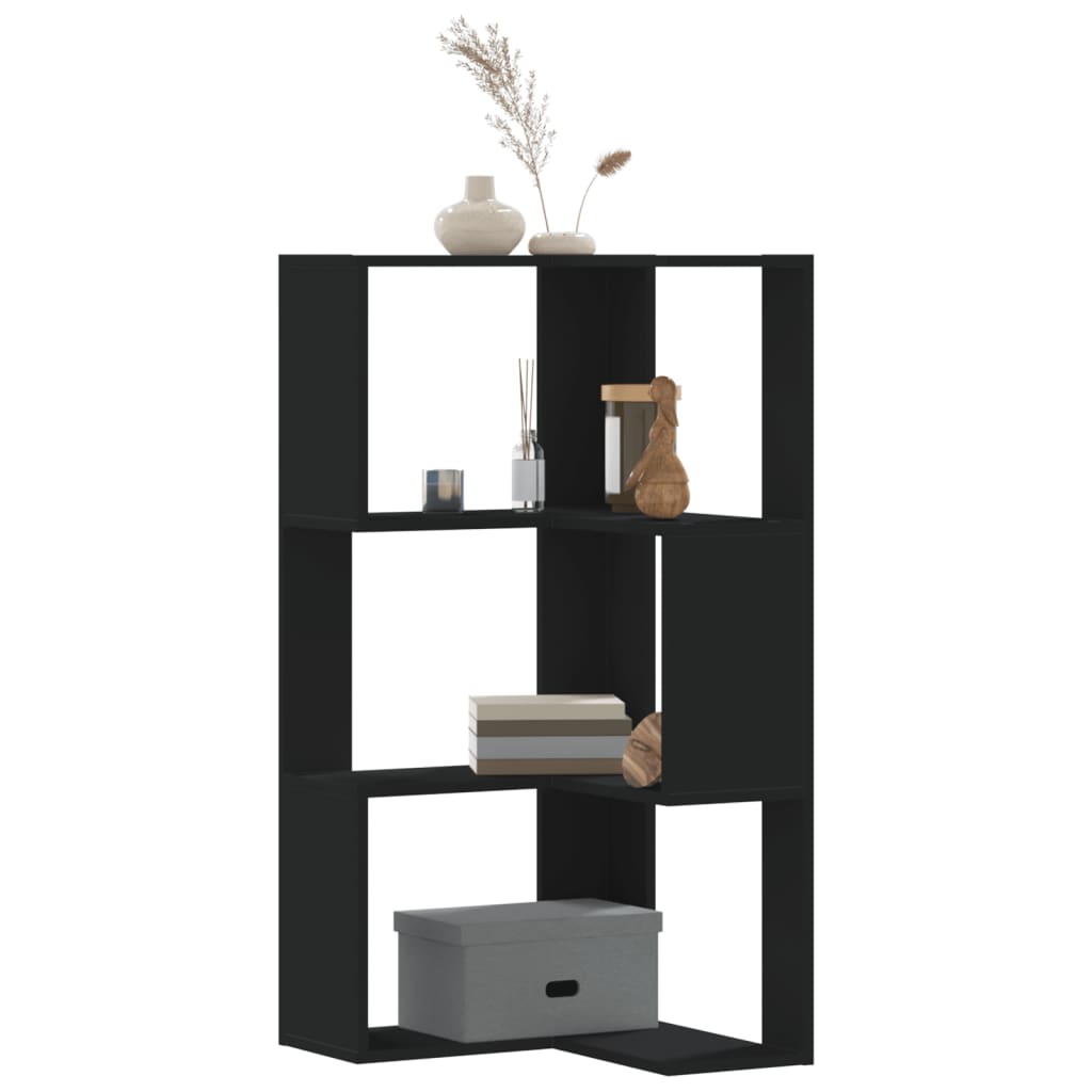 Hoekboekenkast 3-laags 50x50x102 cm bewerkt hout zwart